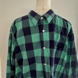 UNTUCKit Slim Fit Long Sleeve Button Down Blue and Gree Plaid Shirt Men's Medium